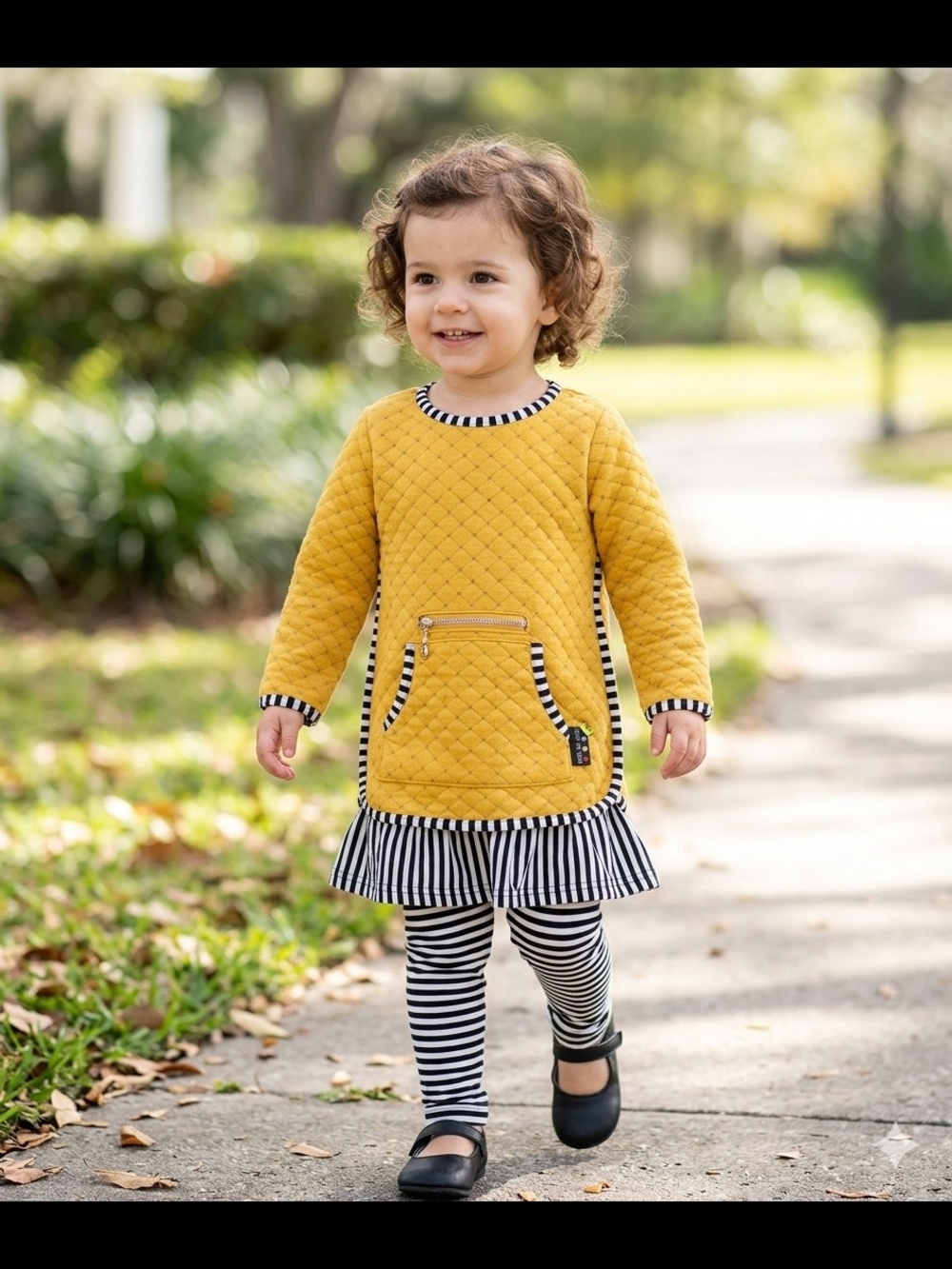 Deux Par Deux Quilted Yellow Tunic Dress with Pockets